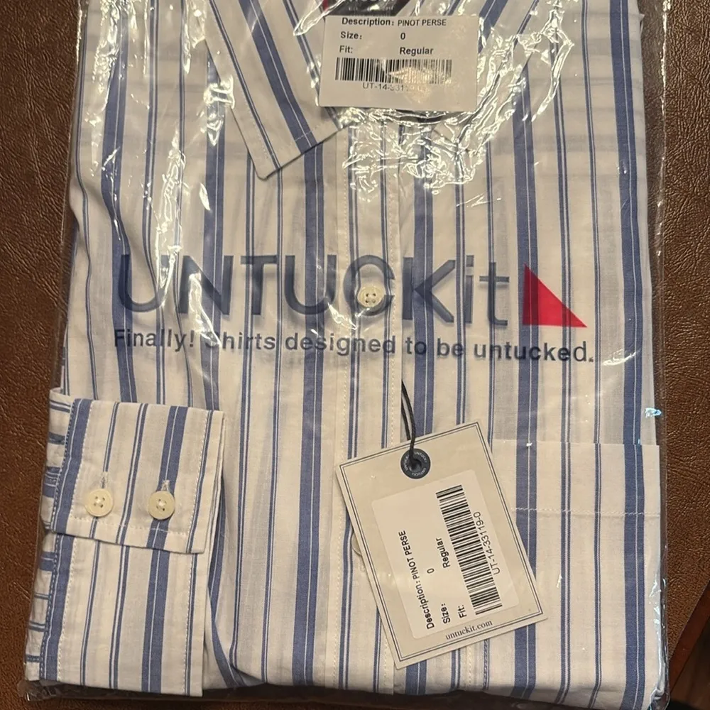 UNTUCKit Women’s Pinot Perse Button Down Long Sleeve Blue stripe Shirt Sz 0 NWT - Image 8