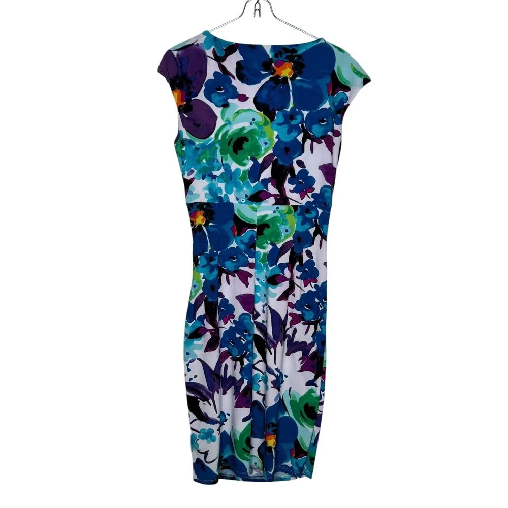 Lauren Ralph Lauren Women's Dress‎ Floral Cap Sleeve V-neckline Jersey Sheath 2 - Image 9