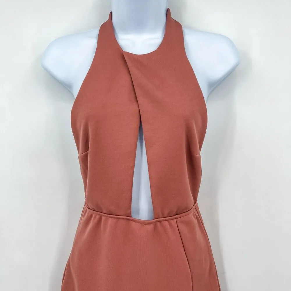 Missguided Keyhole Chest Cutout Sleeveless Halter Midi Dress Side Slit Pink - Image 4