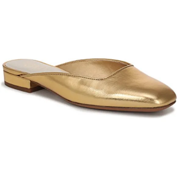 NEW Franco Sarto Women's Dayla Square Toe Block Heel Mules Gold Faux Leather - Image 2