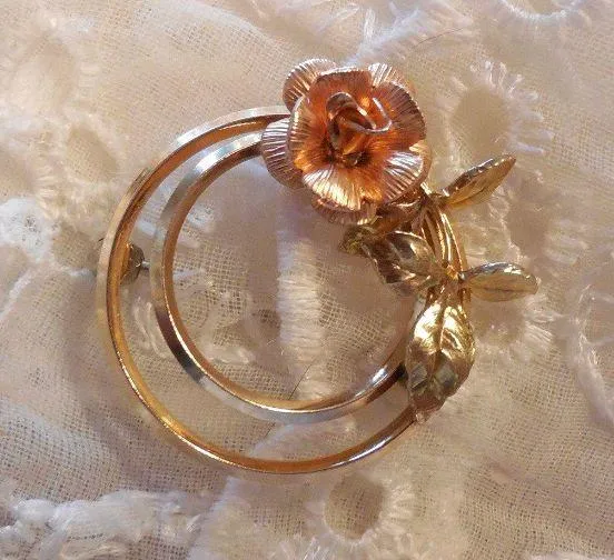Darling  Rose / Flower Brooch Gold & Rose Gold Overlay Or Filled - Image 3