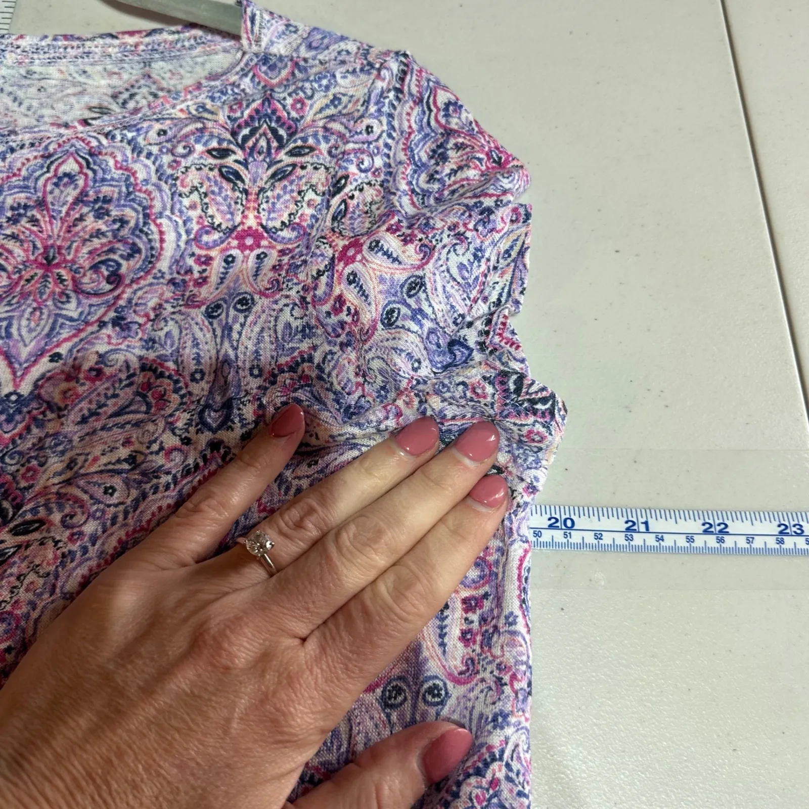 J‎ Jill Love Linen Size M Shirt Top Purple Pink Paisley Print Casual - Image 6