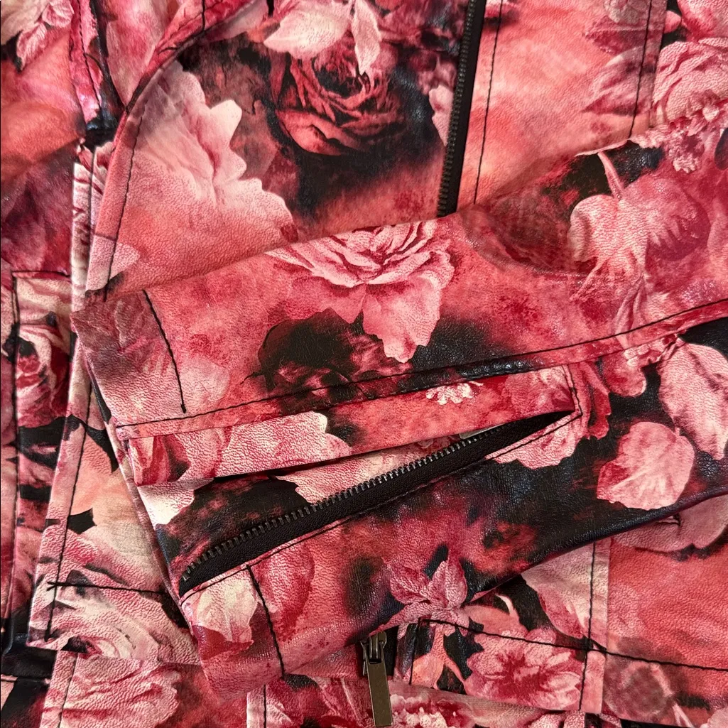 2B Bebe Floral Pink Leather Jacket - Image 7