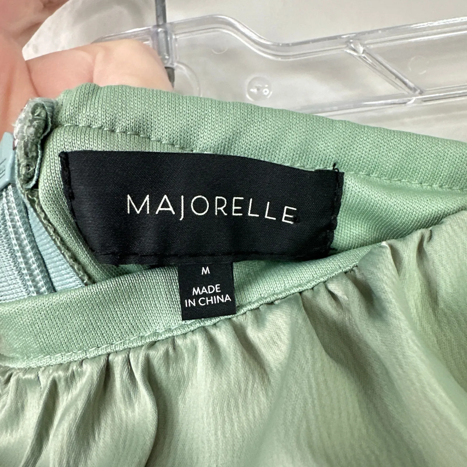 MAJORELLE Farren Ruched Mini Dress Sage Green Satin Size Medium Revolve Party - Image 6