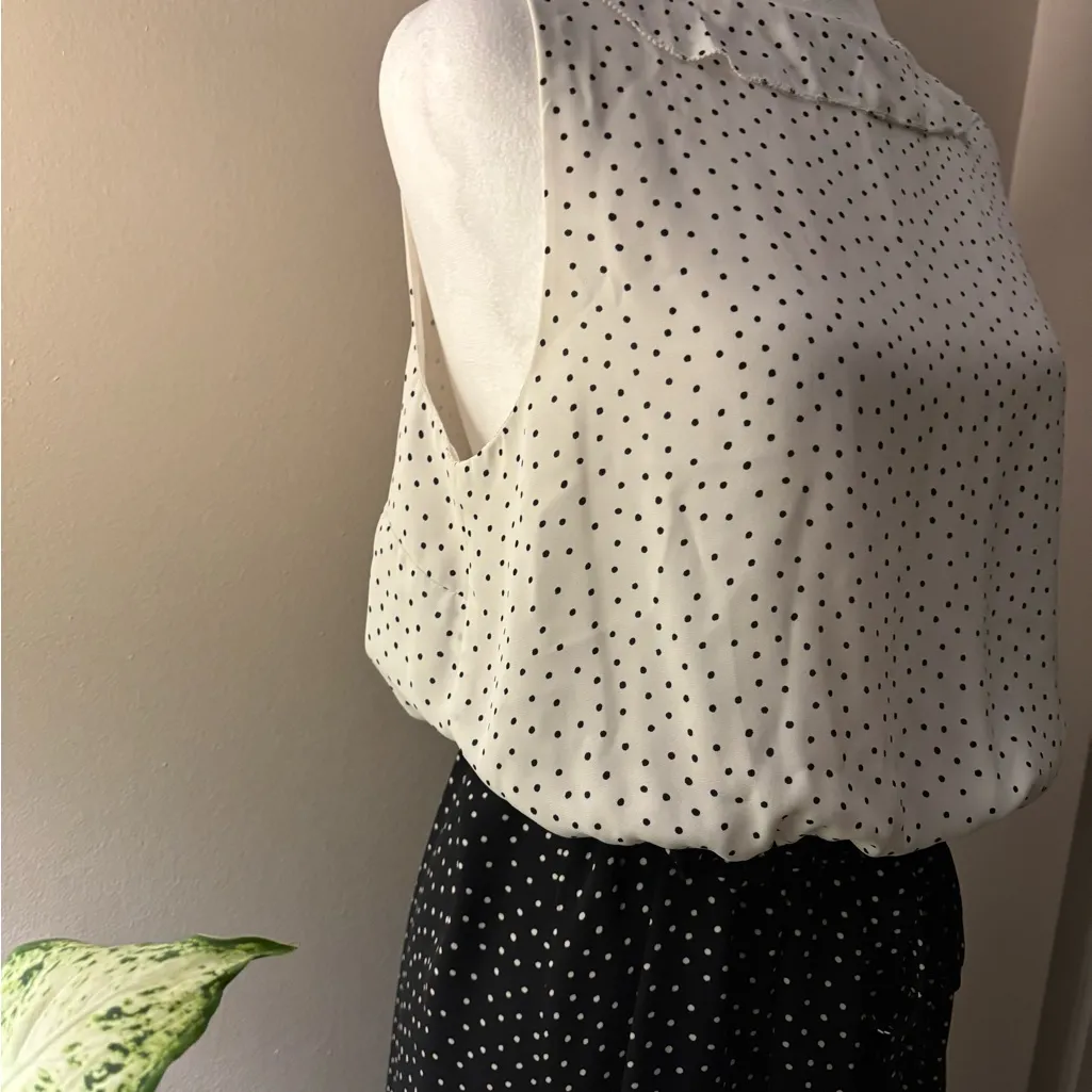 LOFT Black and White Polka Dot A-Line Skirt Size 8 - Image 4