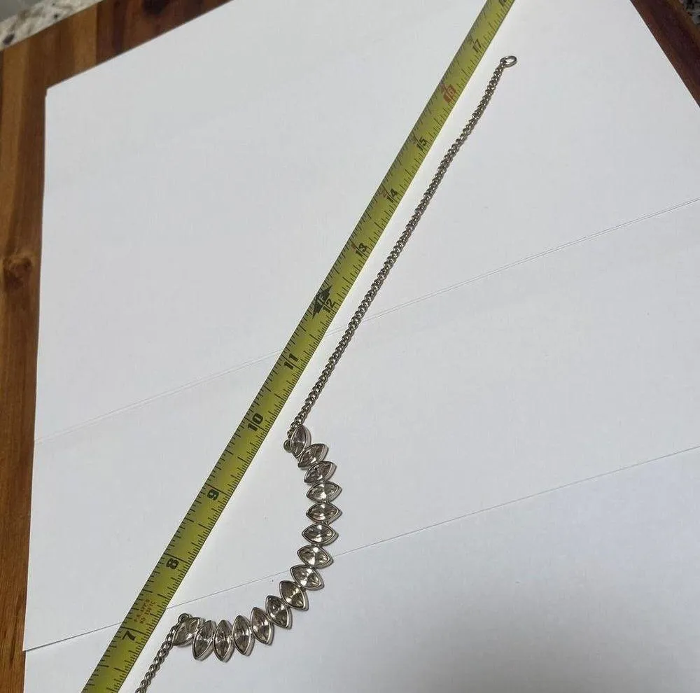 Women’s Signed Ann Taylor LOFT Gold Tone Chain Necklace Champagne Rhinestone - Image 8