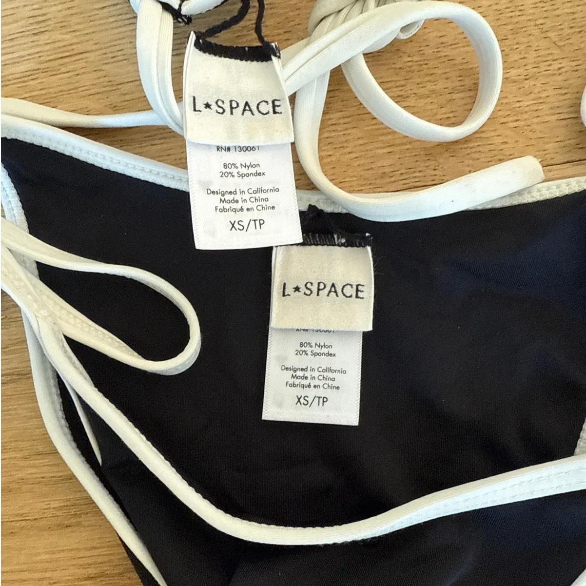 L Space - Aspen Triangle Top Levy Side Tie Bikini Bottoms in Black & White - Image 3
