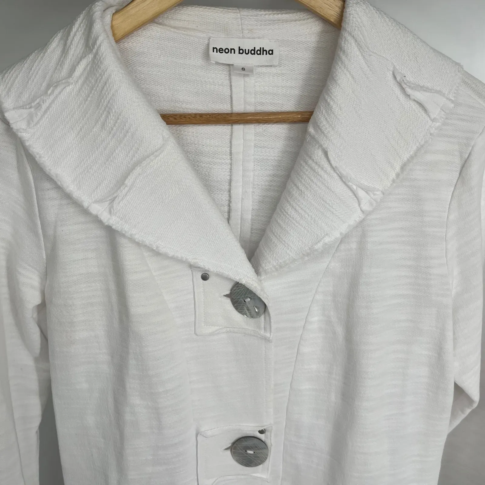 Neon Buddha White Textured Collared Button Front Jacket Neutral Women's Size S - Image 2