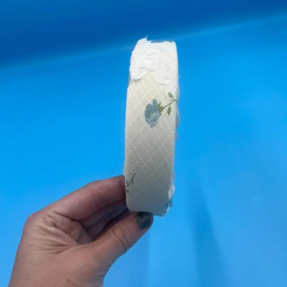 Coquette Floral White Blue Headband OS Women Girls - Image 2