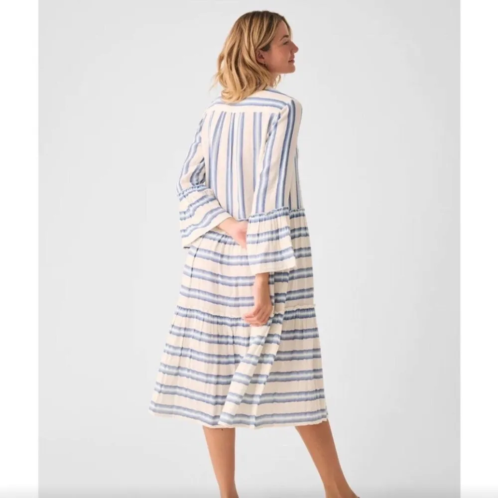 Faherty Dream dress Cotton Gauze Vida Midi Blue Baja Large Boho Beach Stripe XS - Image 8