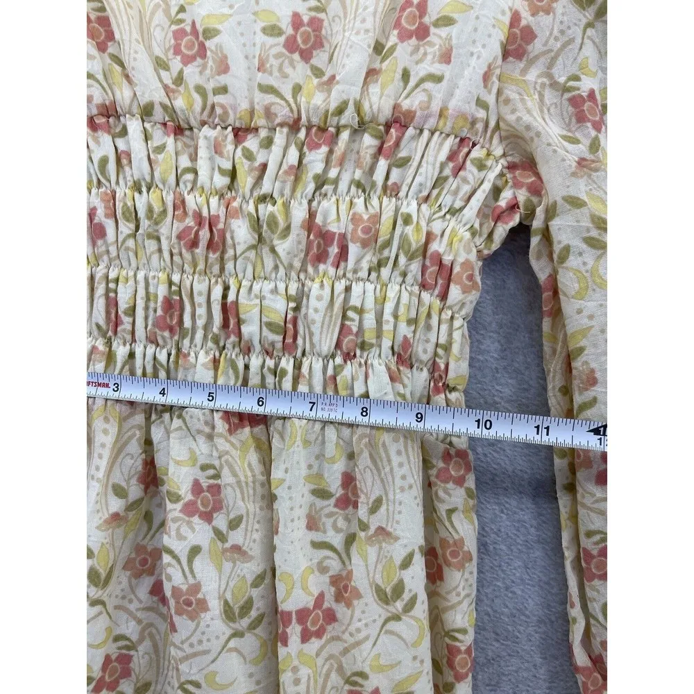 A Pea in the Pod Women's Blouse Smocked Floral Yellow Small Cotton Silk - Image 8