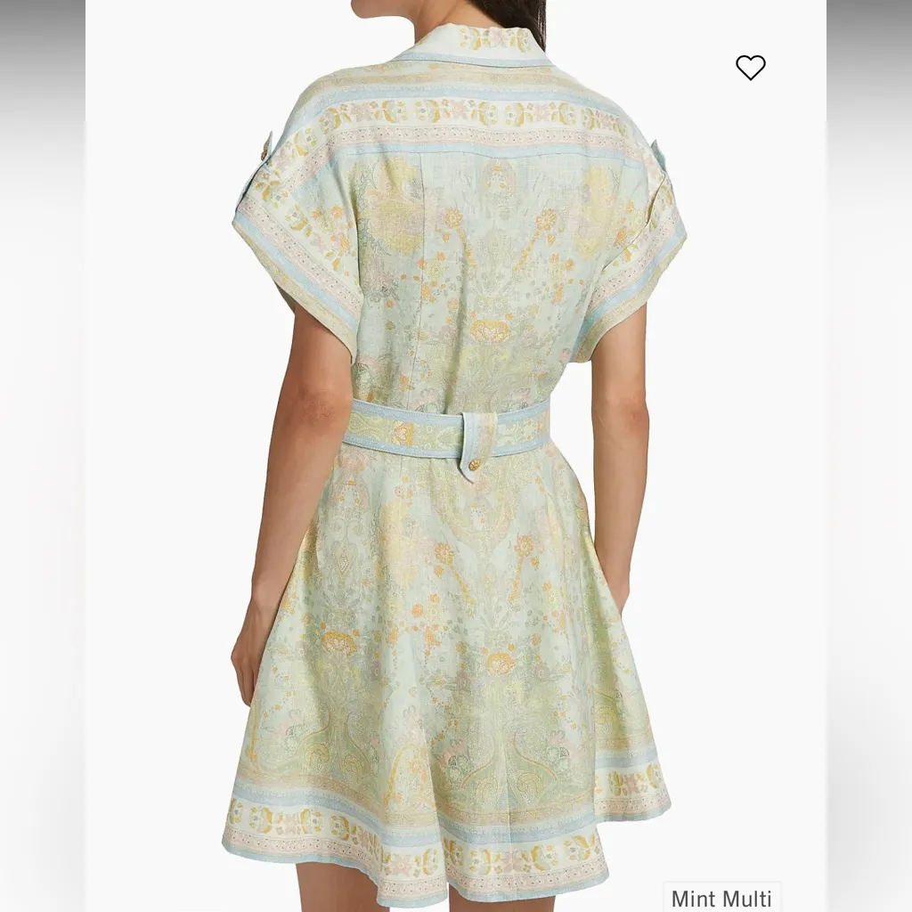 Zimmermann Light Blue and Gold Mini Dress Long Version NWT size M - Image 2