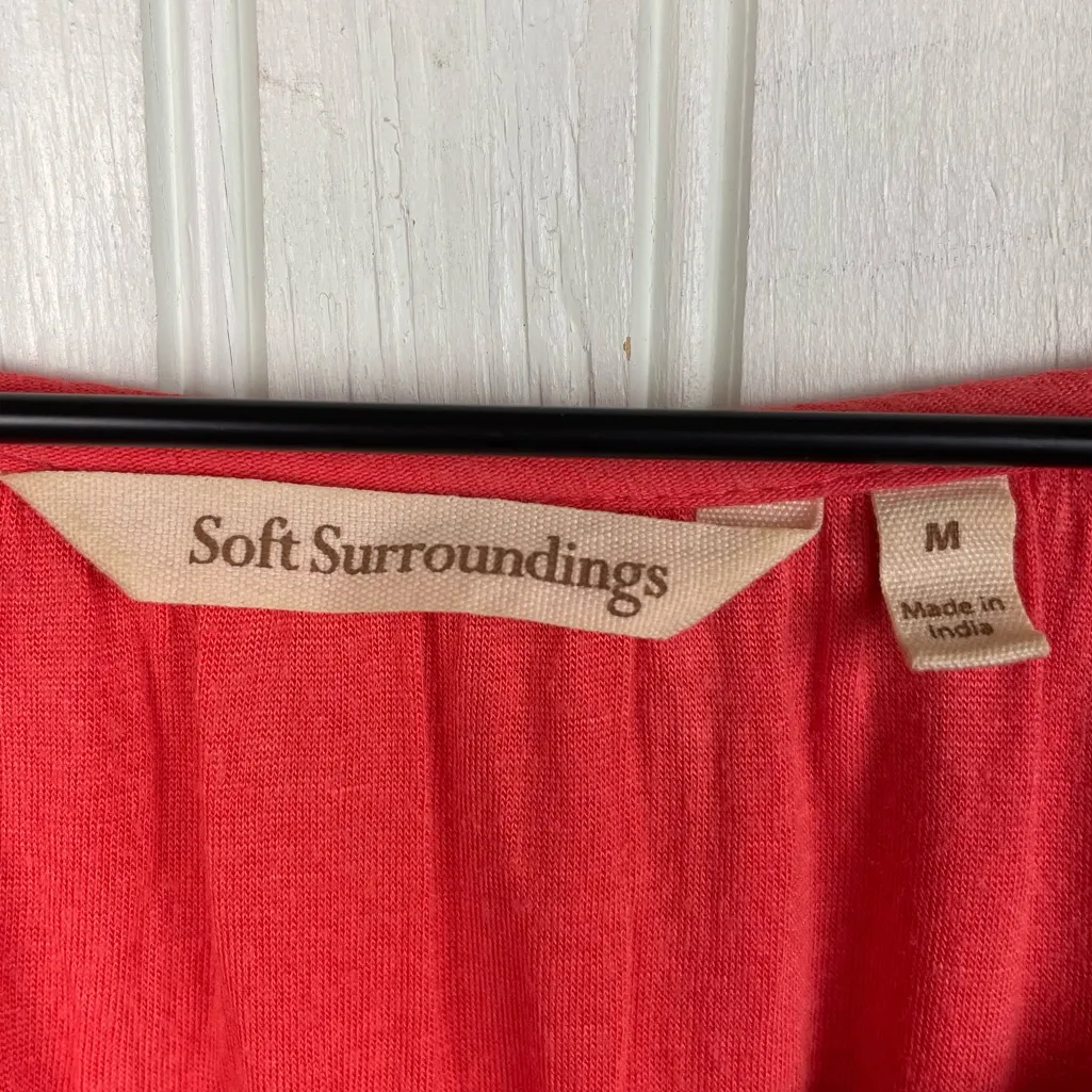 Soft Surroundings Blame Rio Embroidered Peasant Top Size Medium Hot Coral Boho - Image 5