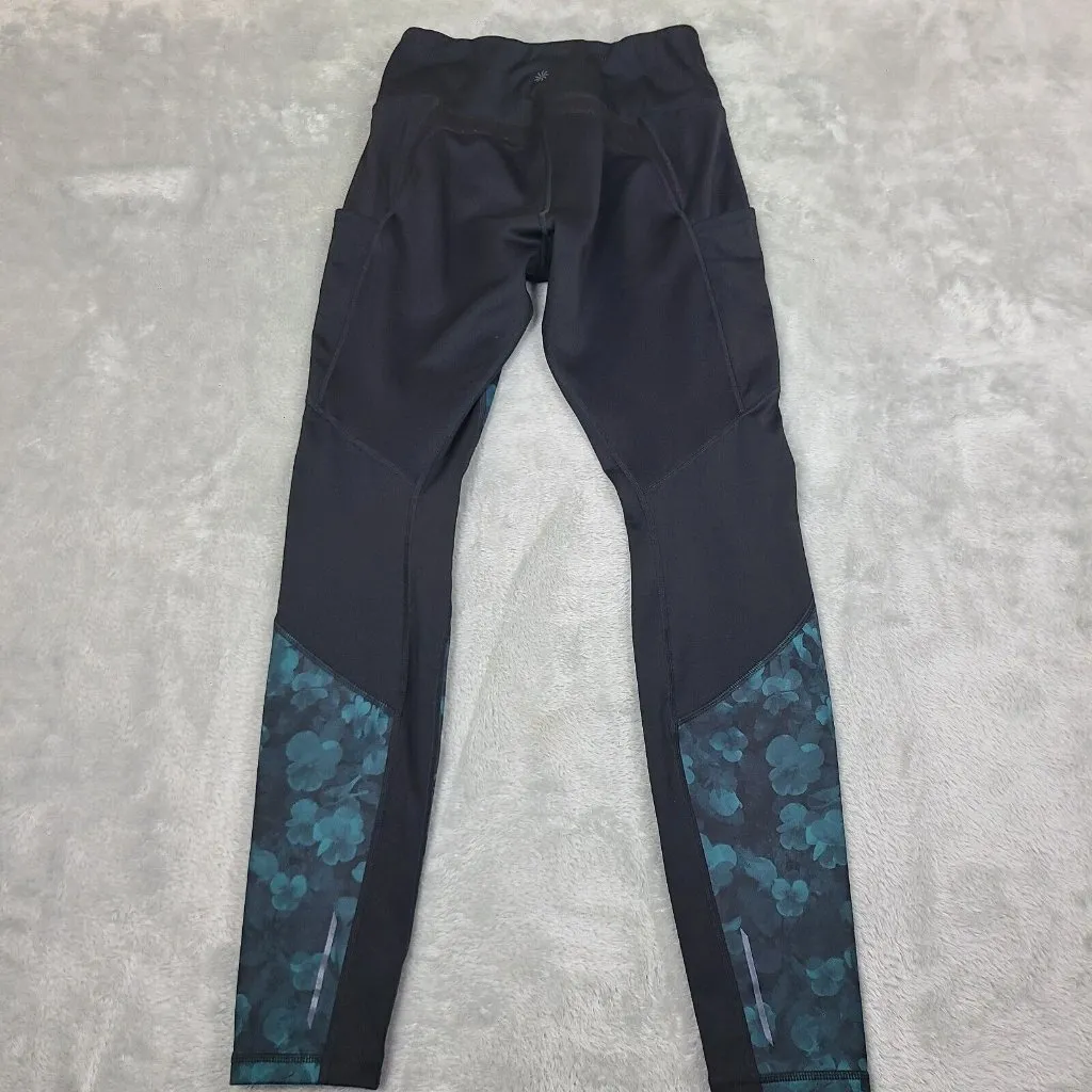 Athleta Leggings Small Black Floral Long Pant Athletic‎ Pockets Activewear Women - Image 9