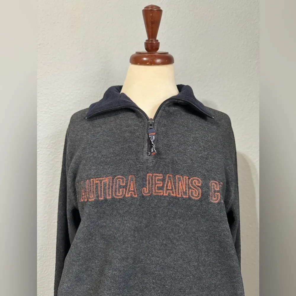 Nautica Jeans Co Women Grey Collared Zippered Cozy Sweater Sz Small with Pockets - Image 2