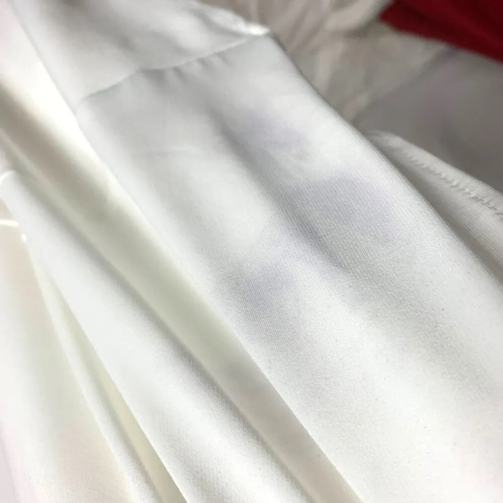 Mac Duggal White Beaded Cuff Drop Shoulder Gown 6 Faux Wrap Ruched Dress READ - Image 13