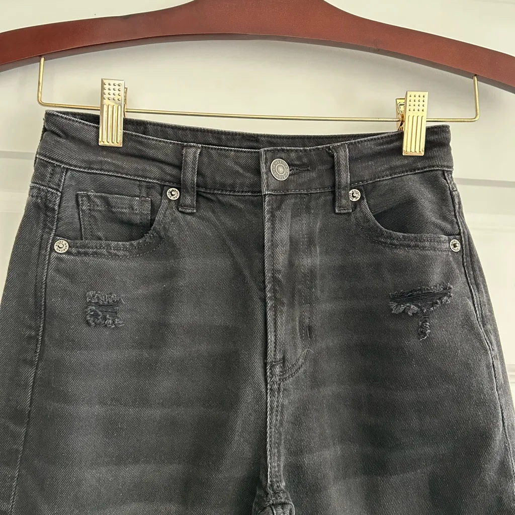 American Eagle Ripped Mom Straight Jeans Black Size 000 - Image 2