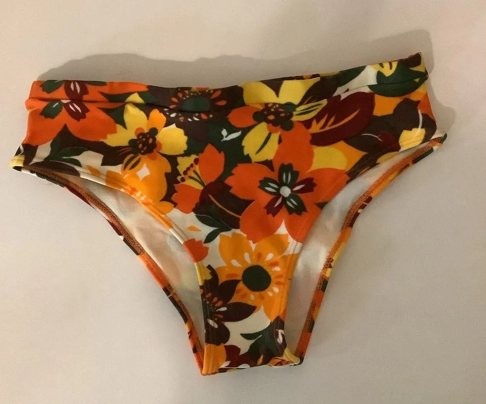 Recco Size M Brazilian Orange Adjustable Top & Tropical Print Bikini Bottom. New Size M - Image 4
