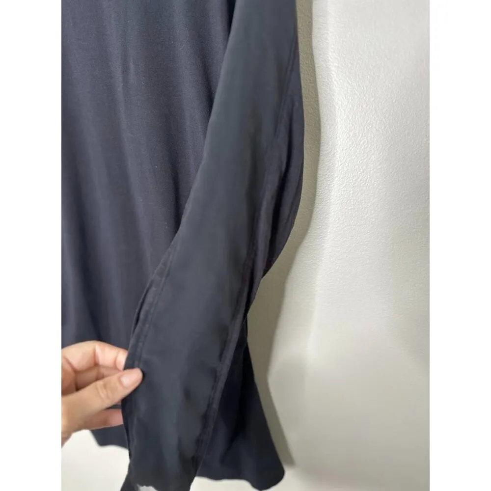 Ruby Ribbon Top Large Black Viscose Stretch Jersey Long Sleeve Ruched Mesh Basic - Image 4