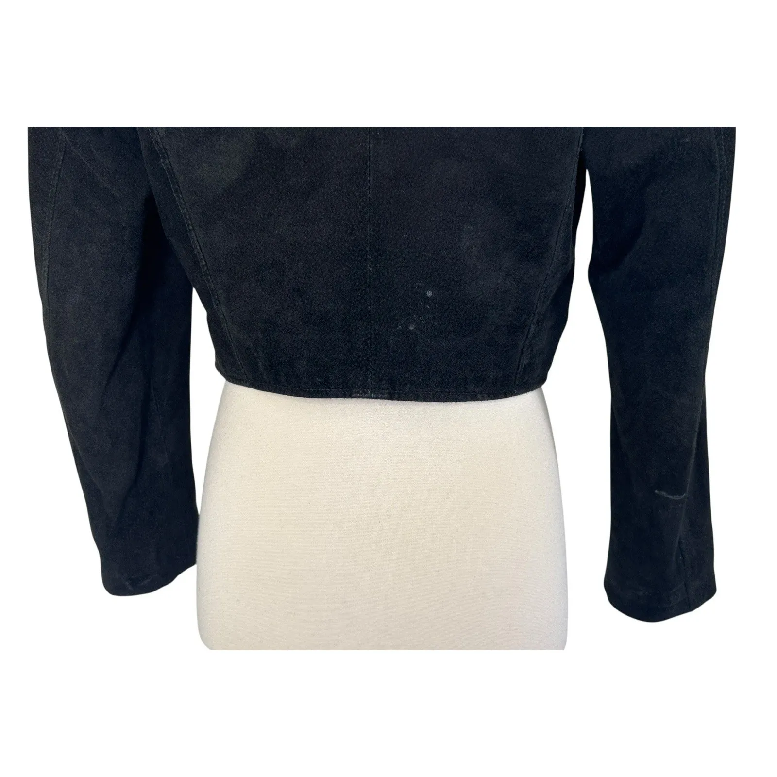 Vintage WILSON LEATHER Suede Black Snake Skin Pattern Collared Crop Jacket Sz M - Image 8