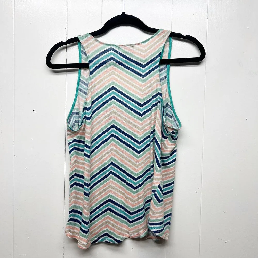 JCP 100% Linen Chevron Print Scoop Neck Women's Tank Top Size Large Lightweight Blue - Image 6