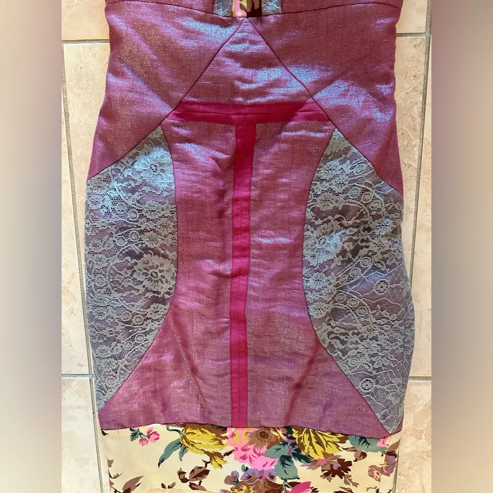 UNIQUE NICOLE MILLER PURPLE DENIM FLORAL AND LACE MIDI BUSTIER DRESS SIZE 10 - Image 8