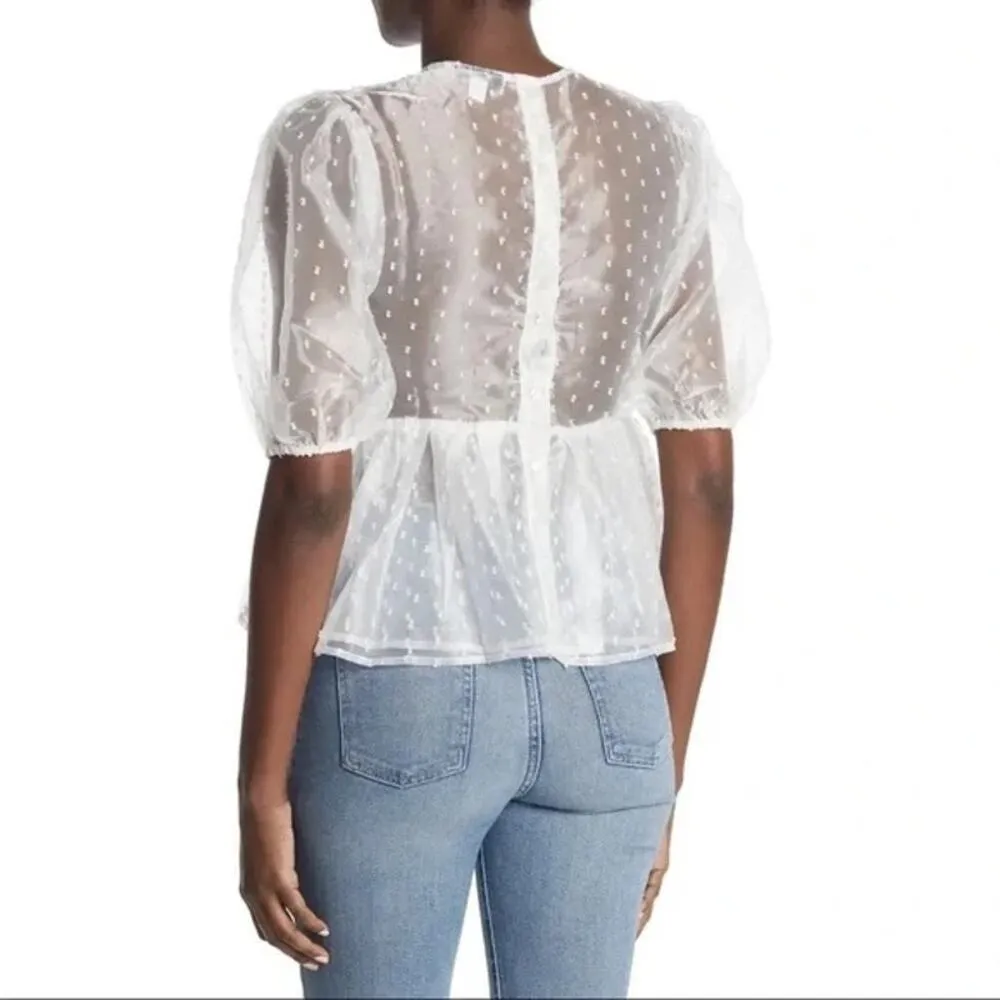 Topshop | NWT | Size 6 | Dobby Dot Organza Puff Sleeve Sheer Blouse | Retail $58 - Image 2
