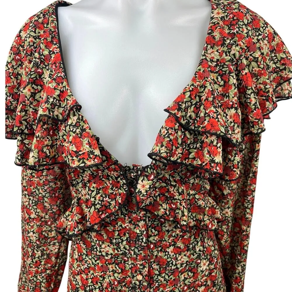 Nasty Gal Multicolor Floral Print Ruffle Tiered Long Sleeve Midi Maxi Dress 14 - Image 9