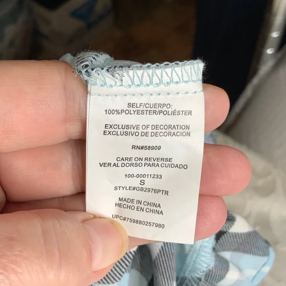 Gianni Bini Blue Plaid Crop Top Wide Sleeves Ruffle Hem Dainty Blouse S - Image 9