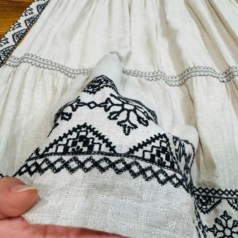 PatBO Sleeveless Linen Tan and Black Embroidery Maxi Sun Dress sz 6 - Image 11