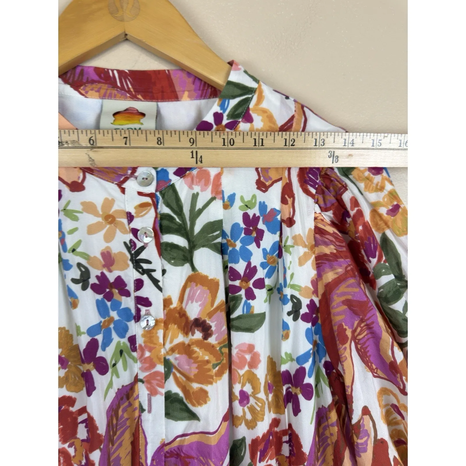 Farm Rio Spring Bananas Mini Dress Women’s Size L Floral Print with Puff Sleeves - Image 11