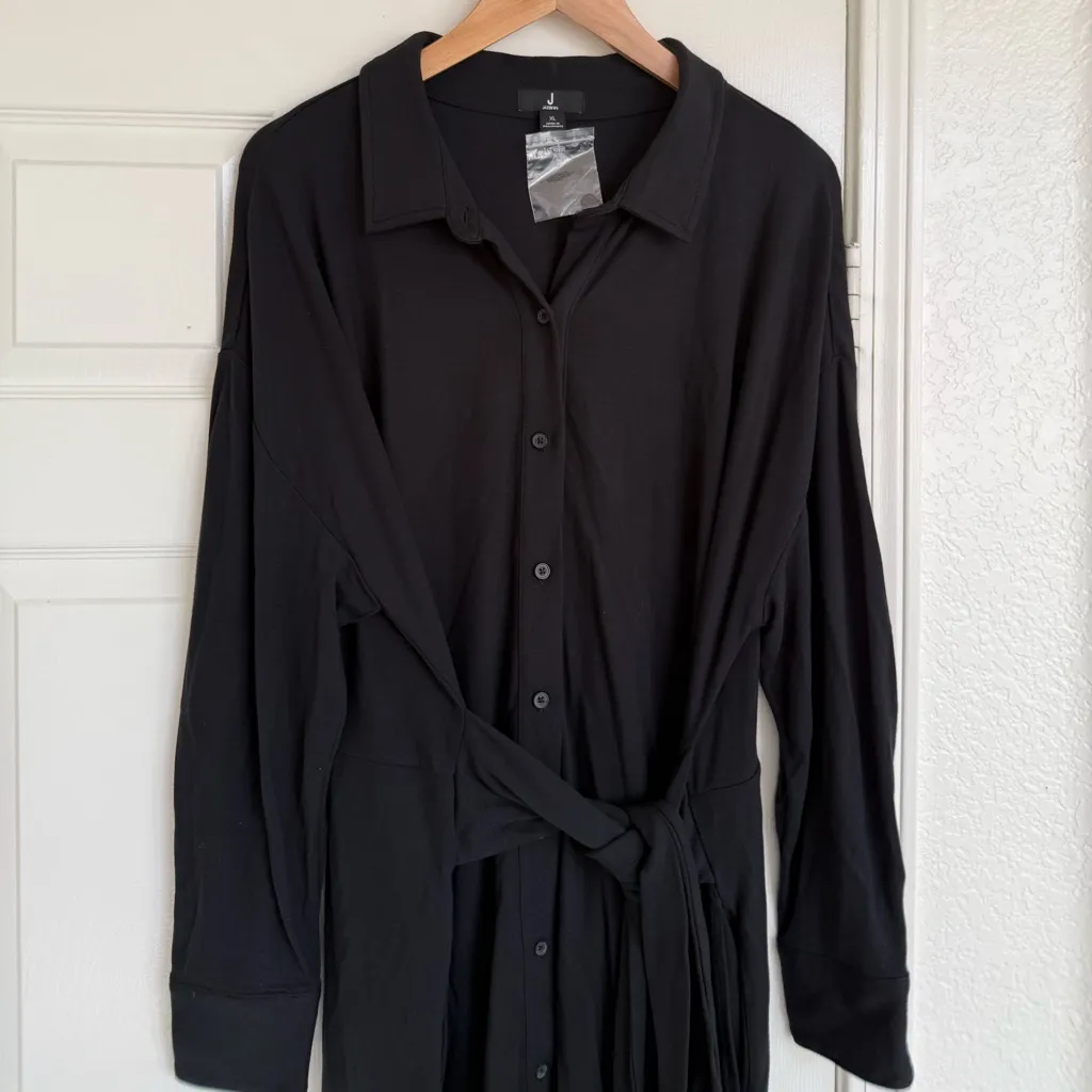 Jason Wu J Jason Wu Regular Draped Shirt Midi Dress Black Size XL Long Sleeve - Image 6