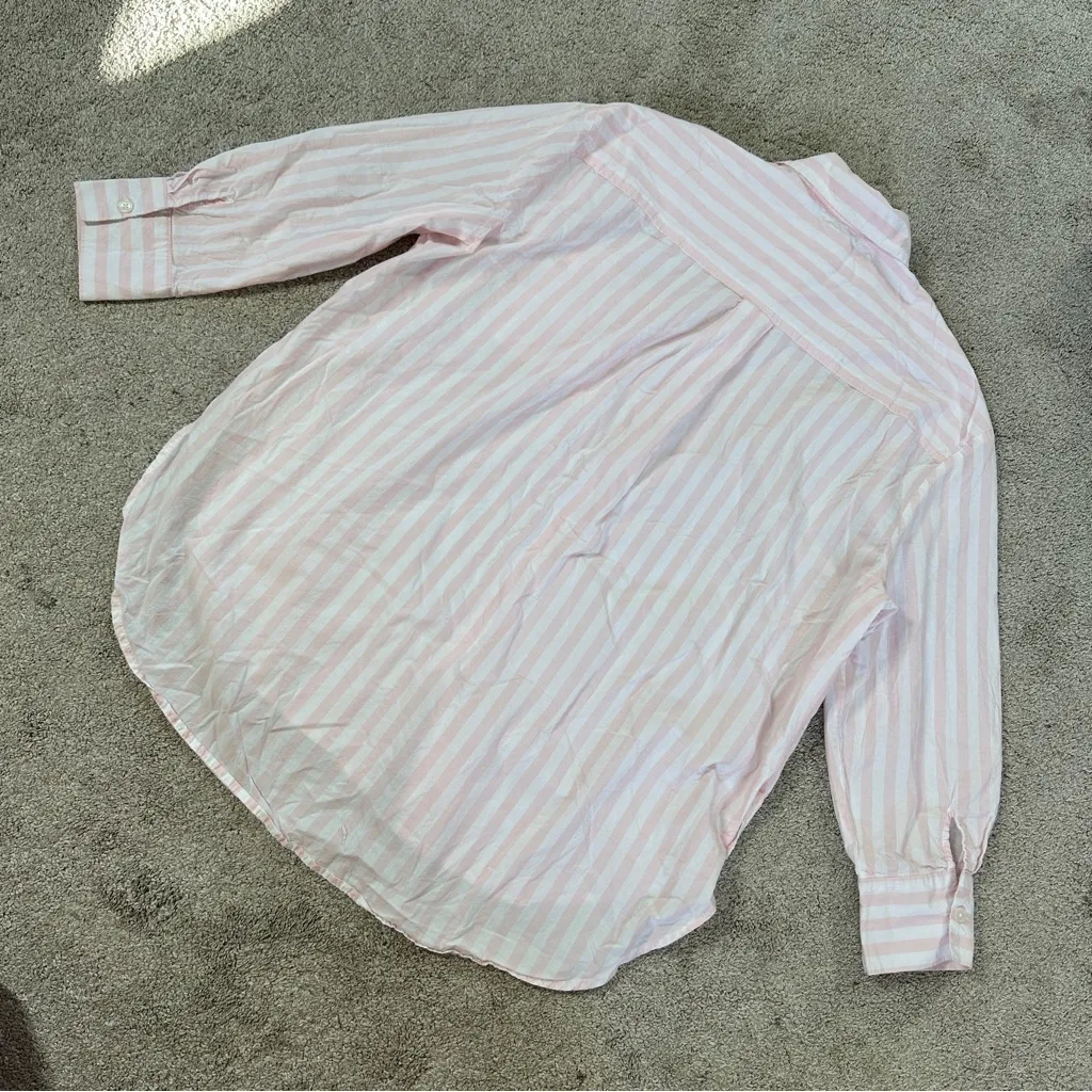 Papinelle Women’s Cotton Stripe Shirting Longsleeve Boxer PJ Set in Pink White S - Image 4