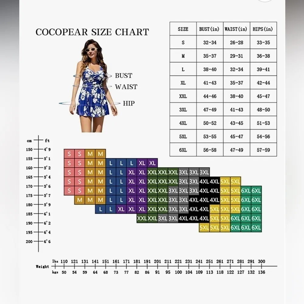 COCOPEAR Women's Elegant Crossover One Piece Swimdress Floral Skirted size 4X - Image 6