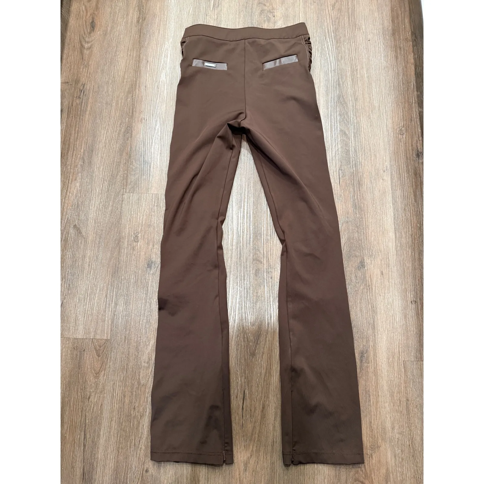 Maniere De Voir Brown Ruched Side Flare Pants Women US 6 UK 10 - Image 3