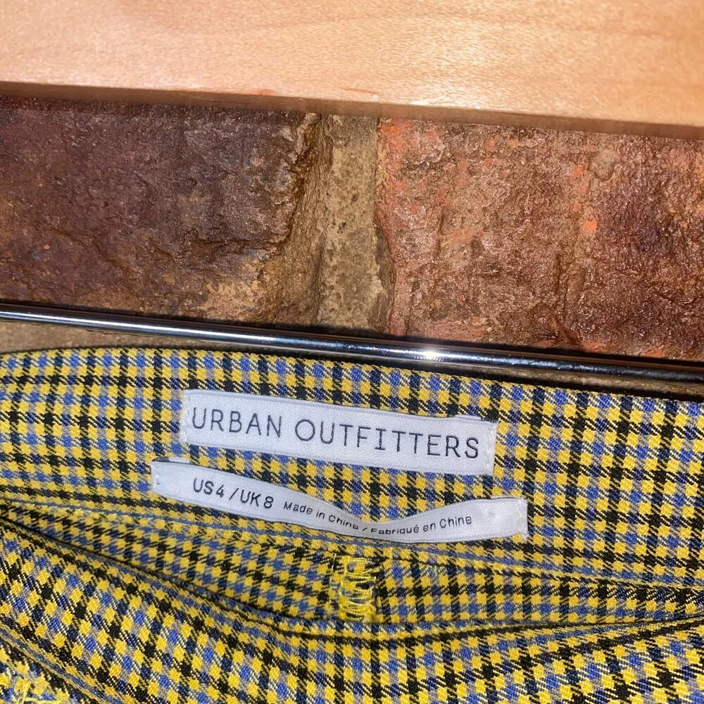 Urban Outfitters Yellow Blue Neve Plaid Slim Trouser Pants Women's Size 4 - Image 4