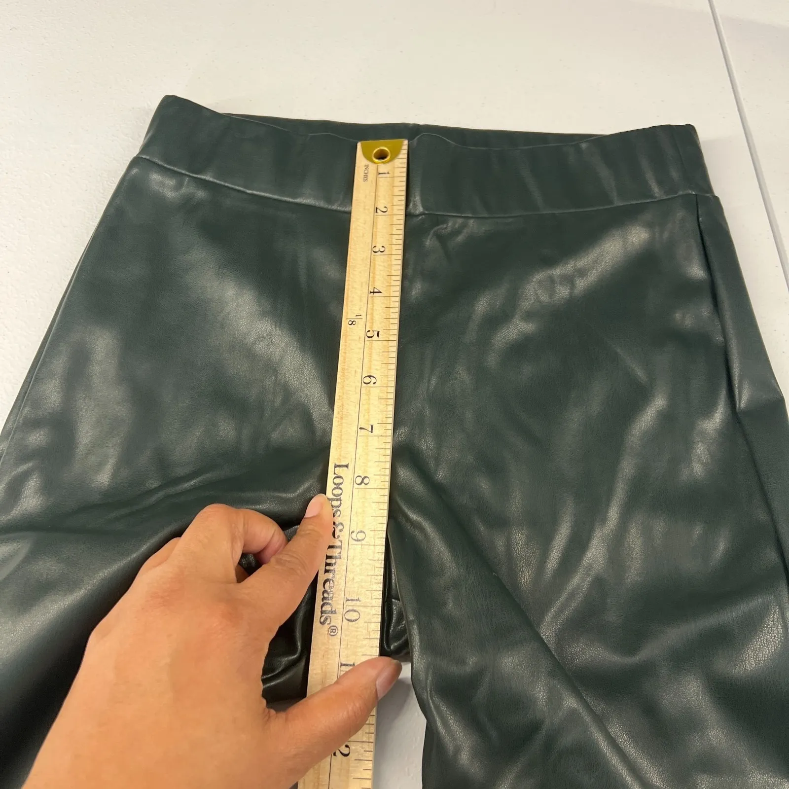 Alya Faux Leather Ankle Pants Women Small Dark Green Stretch Mid Rise Skinny Leg - Image 11