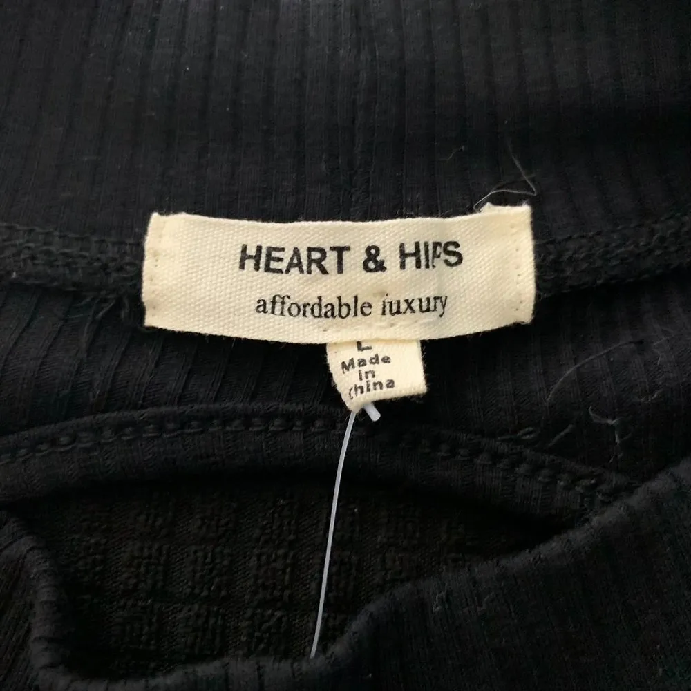 Heart & Hips Open Back High Neck Maxi Dress L Black Ribbed Bodycon Short Sleeve - Image 6