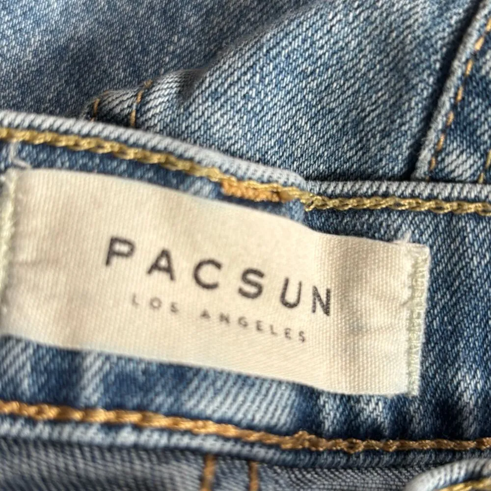 PacSun Vintage Icon Distressed Skinny Jeans Light Wash Raw Hem 23 Inch Waist Blue - Image 8