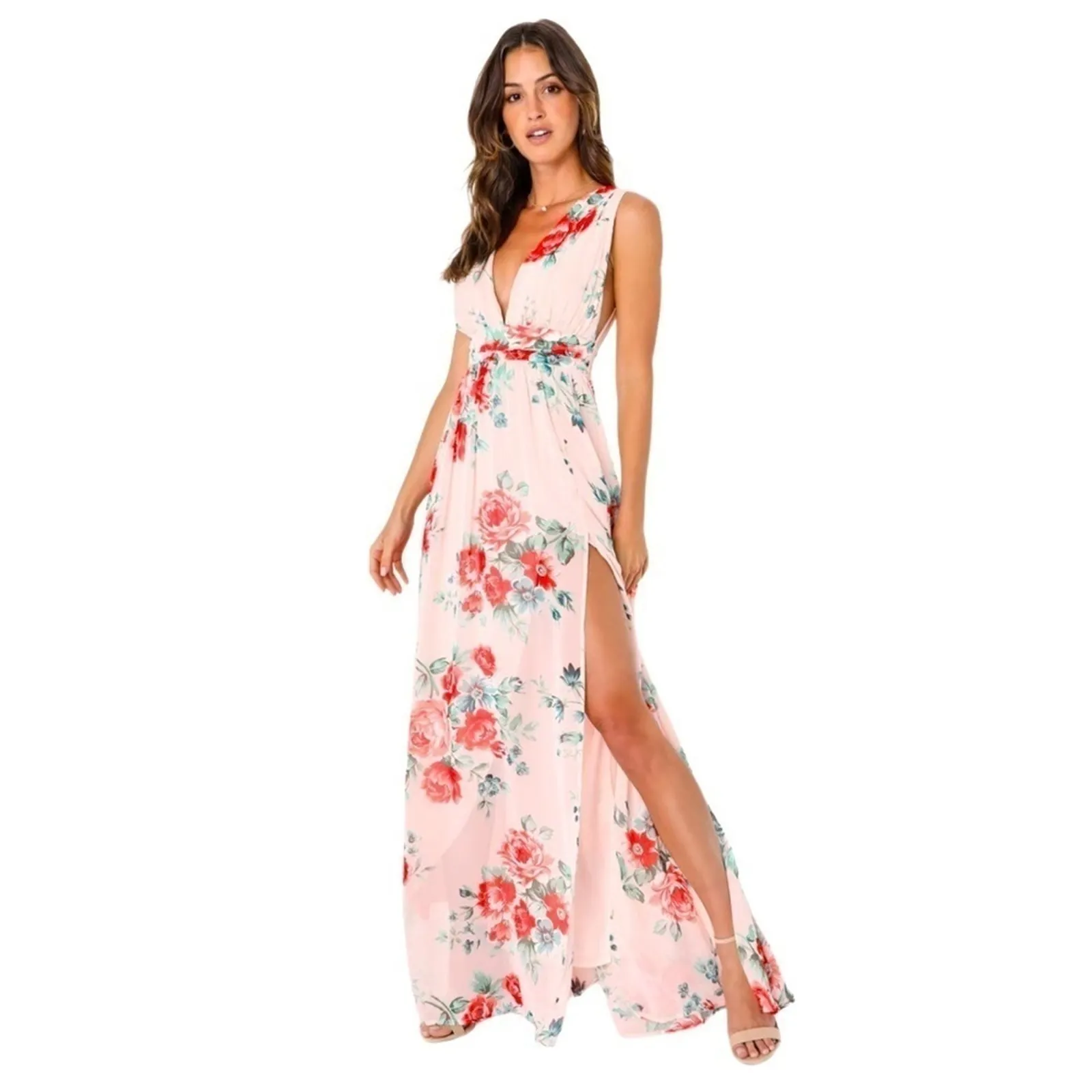 LULU’S Garden Meandering Blush Floral Print Maxi Dress Size S - Image 5
