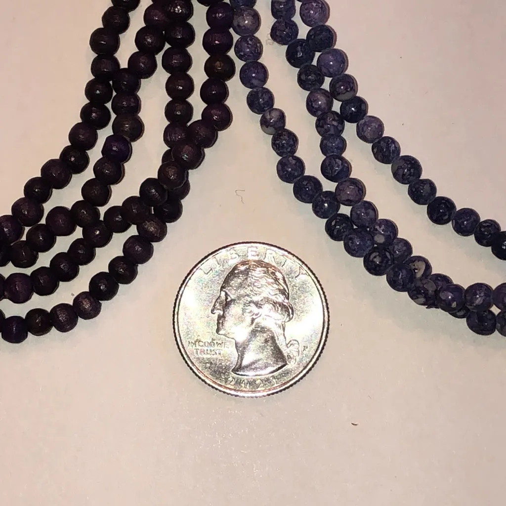 2 Elegant Purple Wooden and Semi Precious Stones Beaded Boho Necklace Set - Image 5