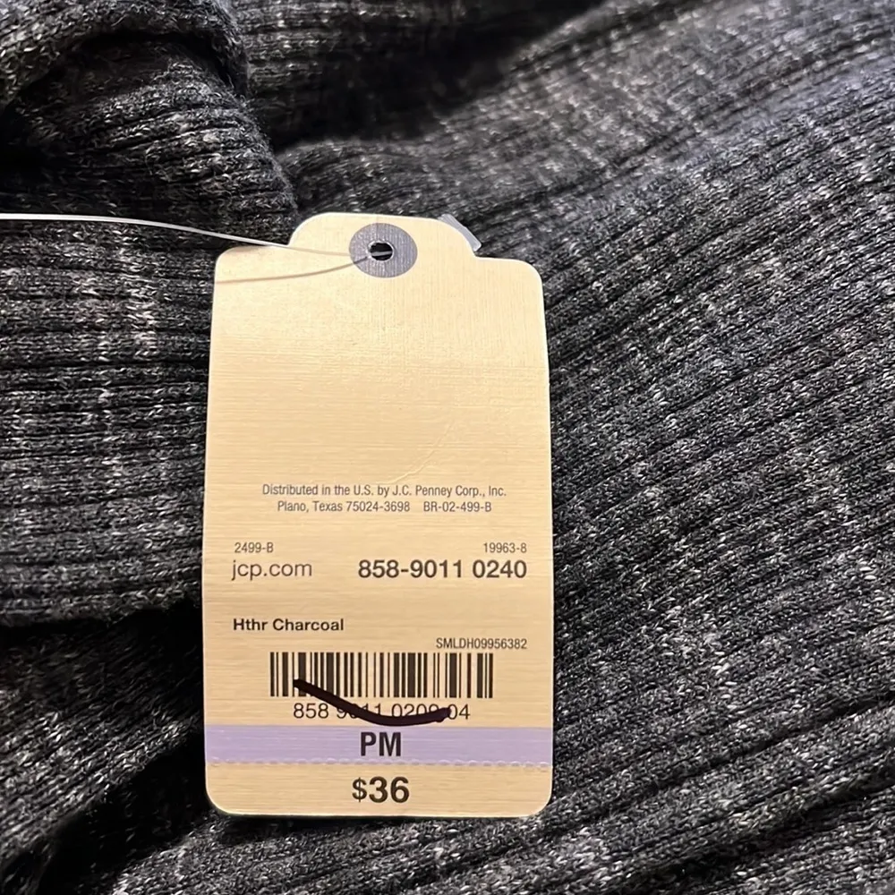 St Johns Bay petite medium heather charcoal long sleeve pullover ribbed shirt - Image 3