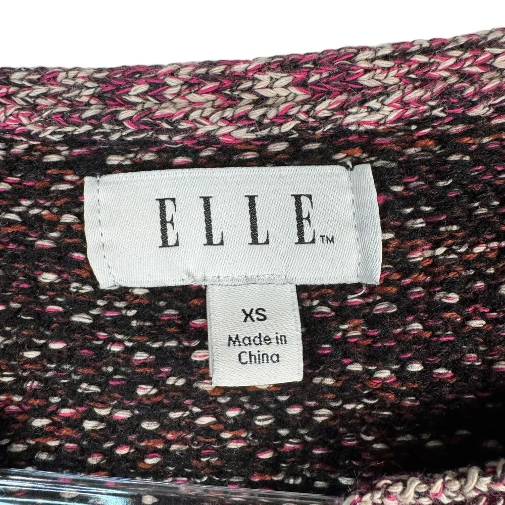 ELLE Black Pink Speckled Cropped Cardigan Sweater Open Front Knit XS Clueless - Image 3
