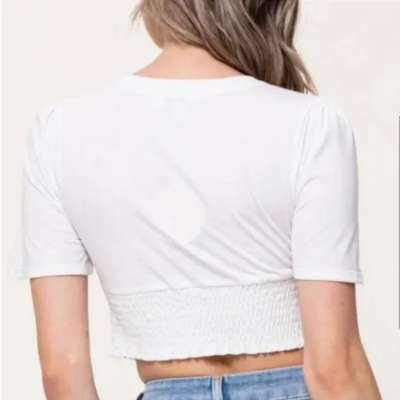 GRLFRND Women's Crew Neck‎ Short Sleeve Bustier Crop Top Size Large Beige - Image 10