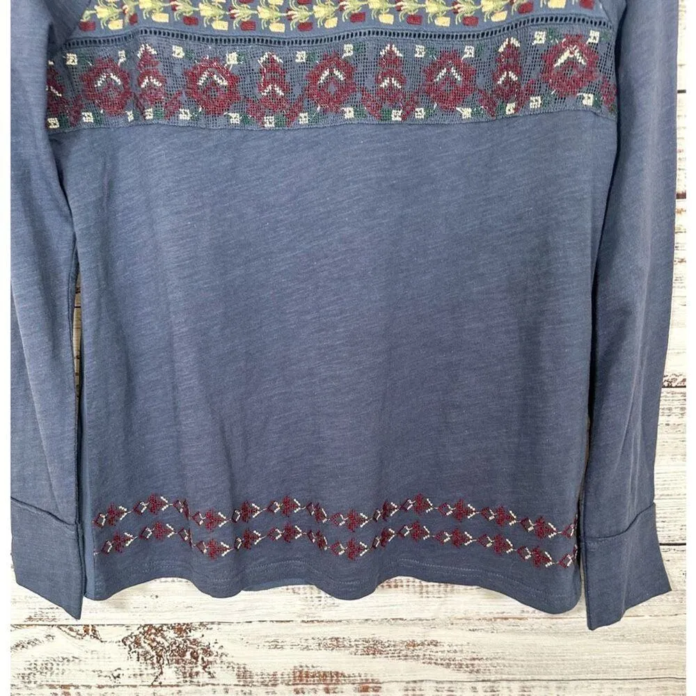 Cut + Sew by Golden Tote Women's Embroidered Sheer Long Sleeve Top Blue Size XS - Image 3