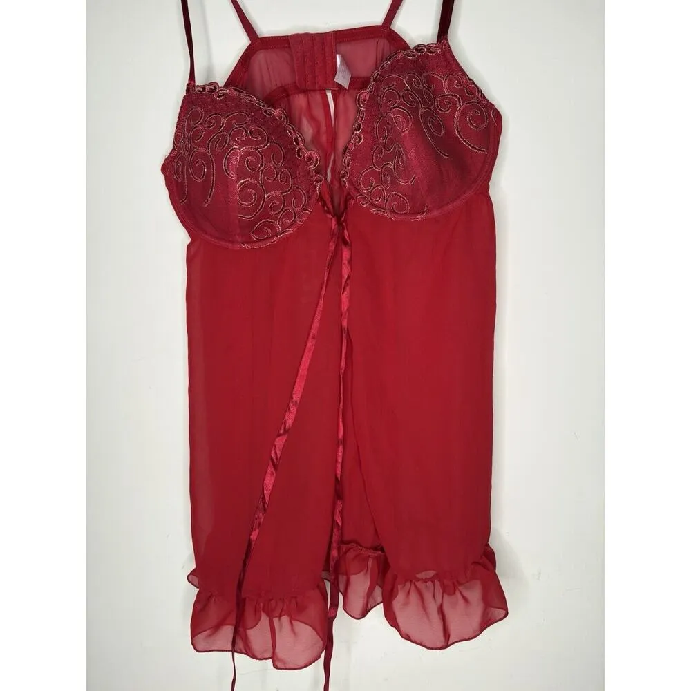 Cacique Plus Size 18/20 Chemise Babydoll Slip Dress Top Red Underwired Nighty - Image 2