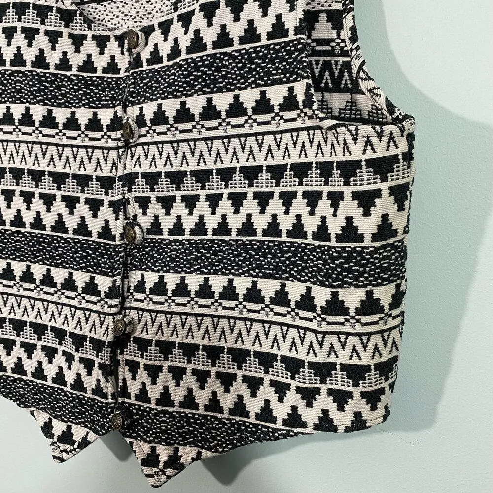 Austin Harris Black & White Aztec Tapestry Knit Western Button Up Vest Size M Size M - Image 5