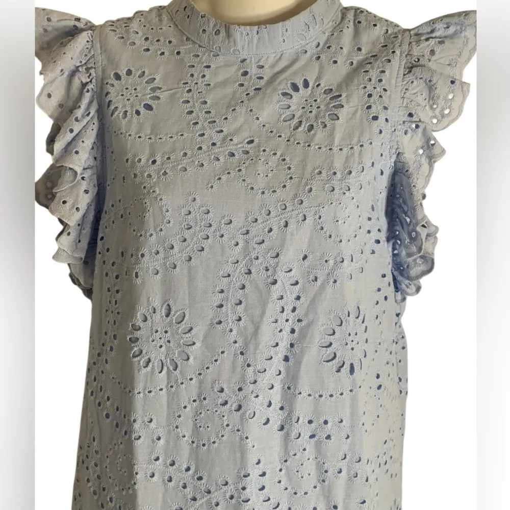 TCEC Eyelet Lace Dress Size Med Powder Blue - Image 3