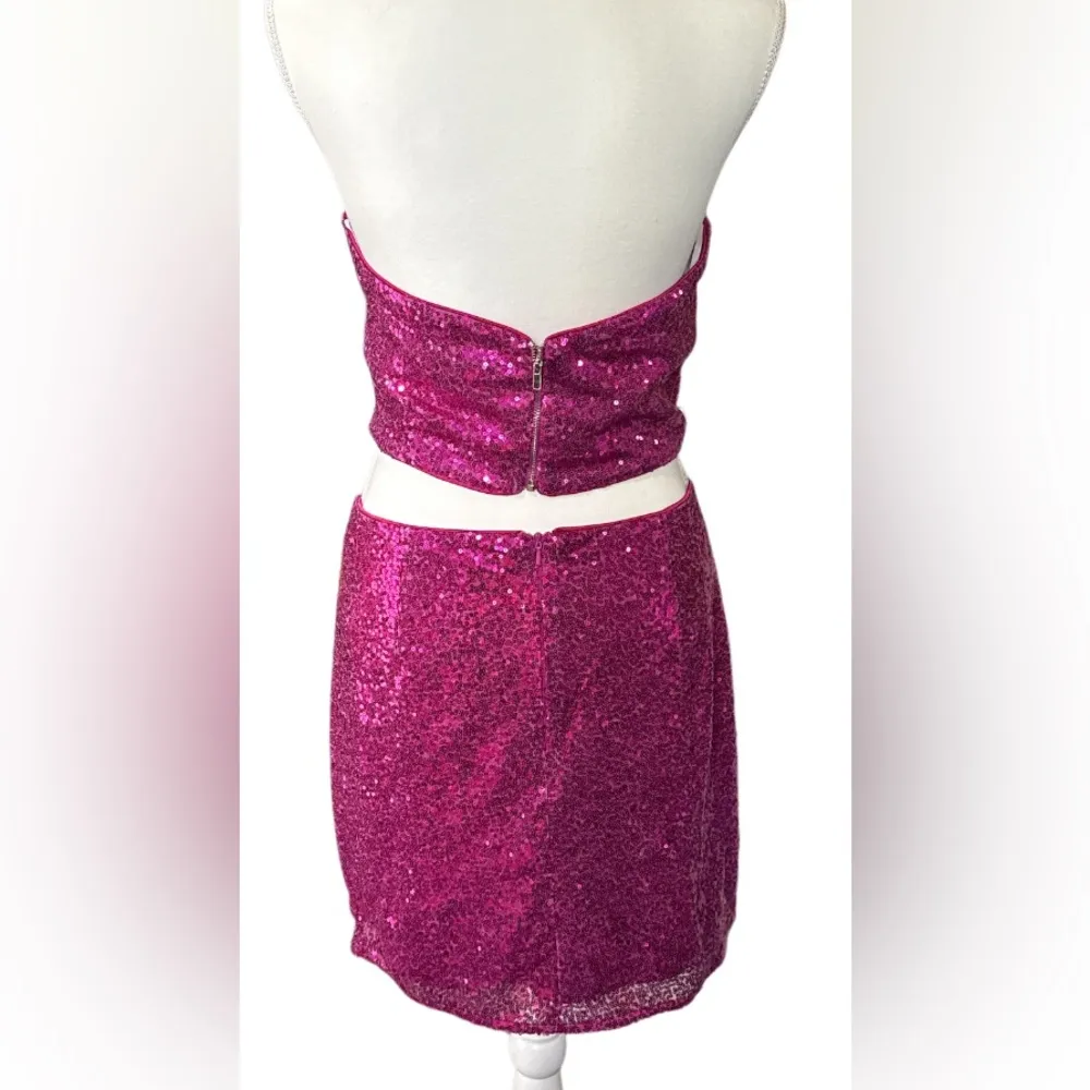 Lulu's Fuchsia Sequin top and Pencil Skirt Pink Size L - Image 7