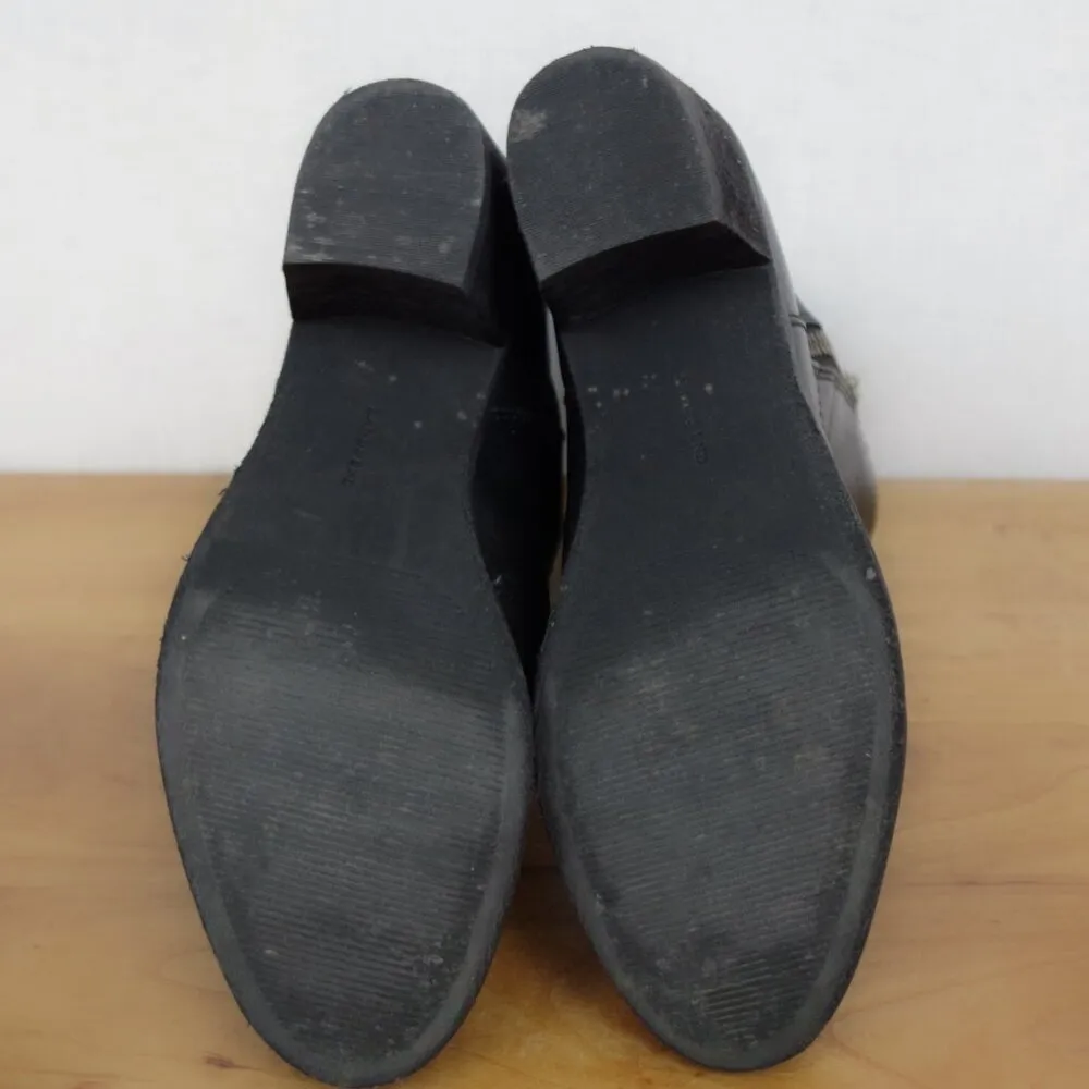 Black Leather Campus Retro Heeled Boots Size 9 - Image 3